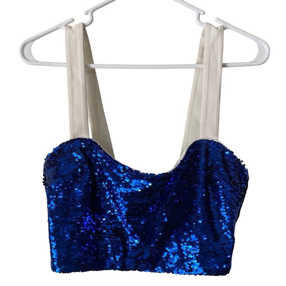 NBD Sequin Crop Top Small Royal Blue White Tank Top Party Costume Sparkle